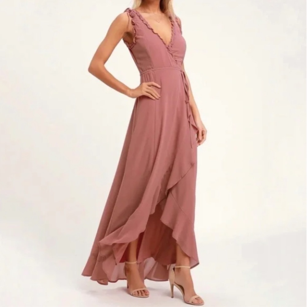 Lulu's Juliette Wrap Ruffle Maxi Dress